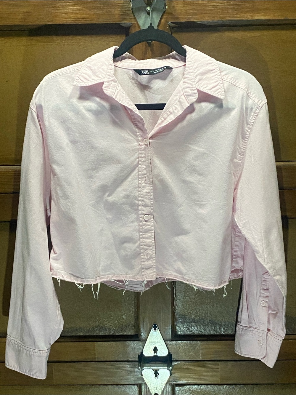 Zara Light Pink Cropped Collared Shirt Sz XS